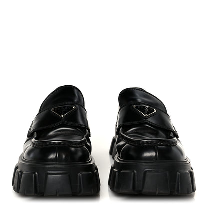 Prada Spazzolato Rois Metal Triangle Logo Mens Monolith 60mm Loafers 8.5 Black 3 of 10