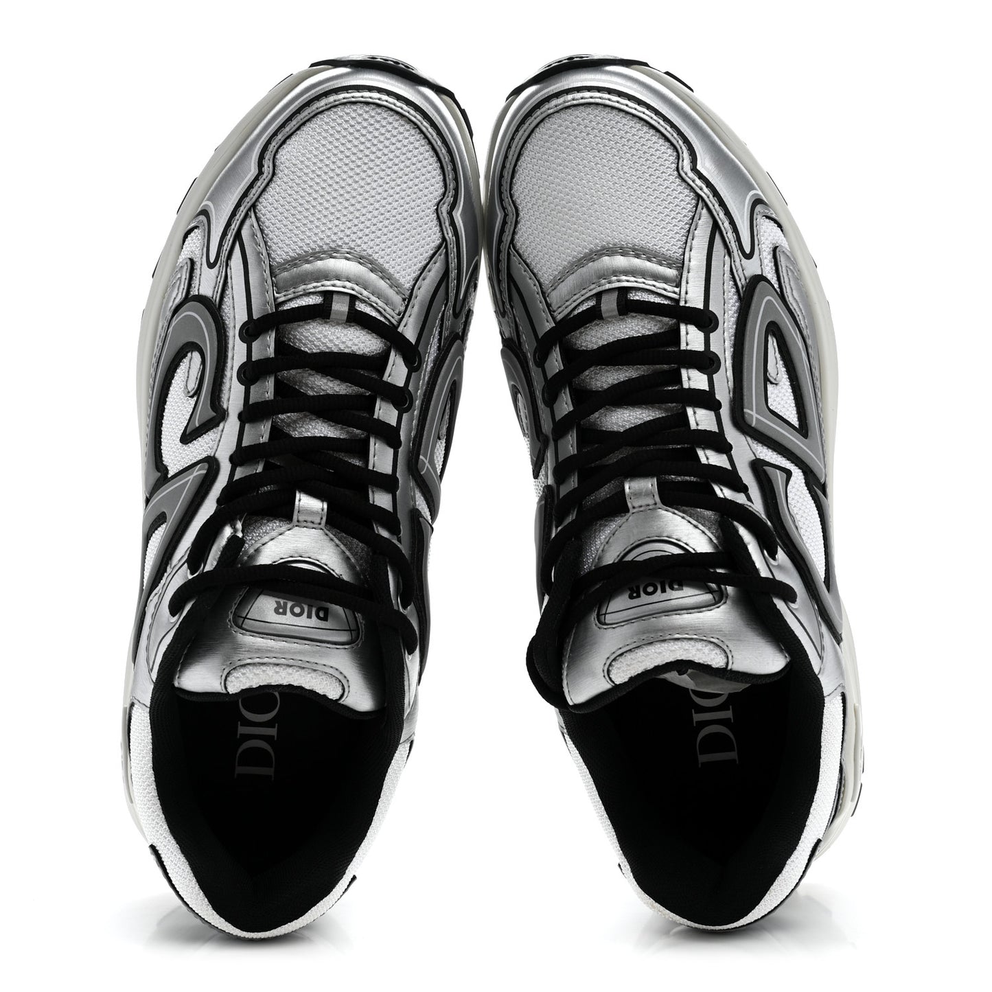 Technical Mesh Calfskin Mens B30 Sneakers 42 Silver Black White