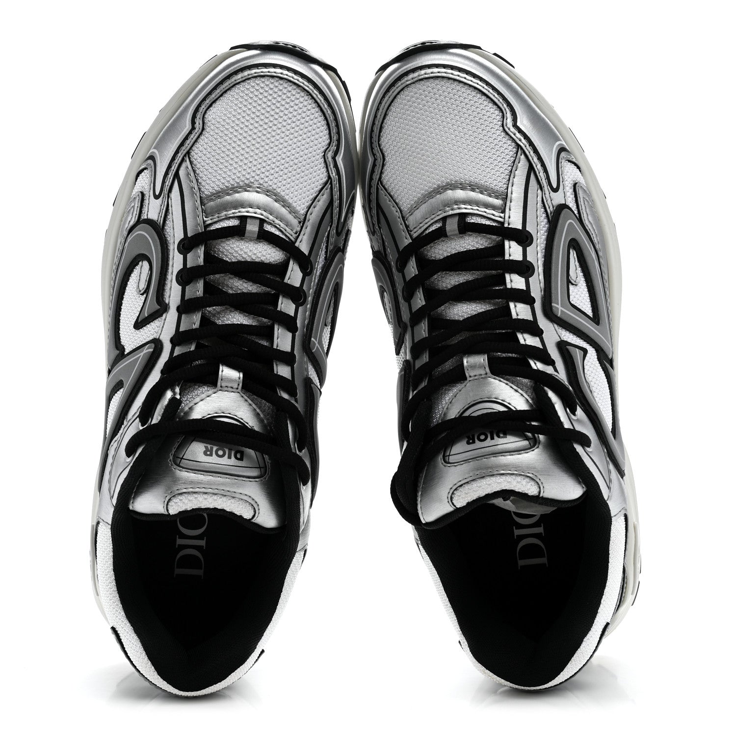 Christian Dior Technical Mesh Calfskin Mens B30 Sneakers 42 Silver Black White 2 of 11