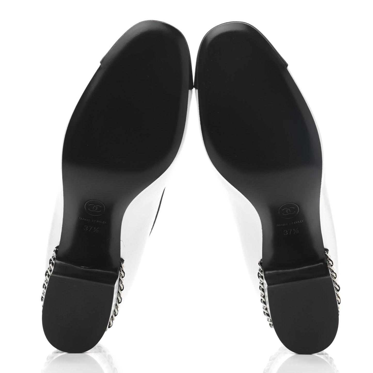 Laminated Lambskin Grosgrain Chain CC Cap Toe Pumps 37.5 White Black