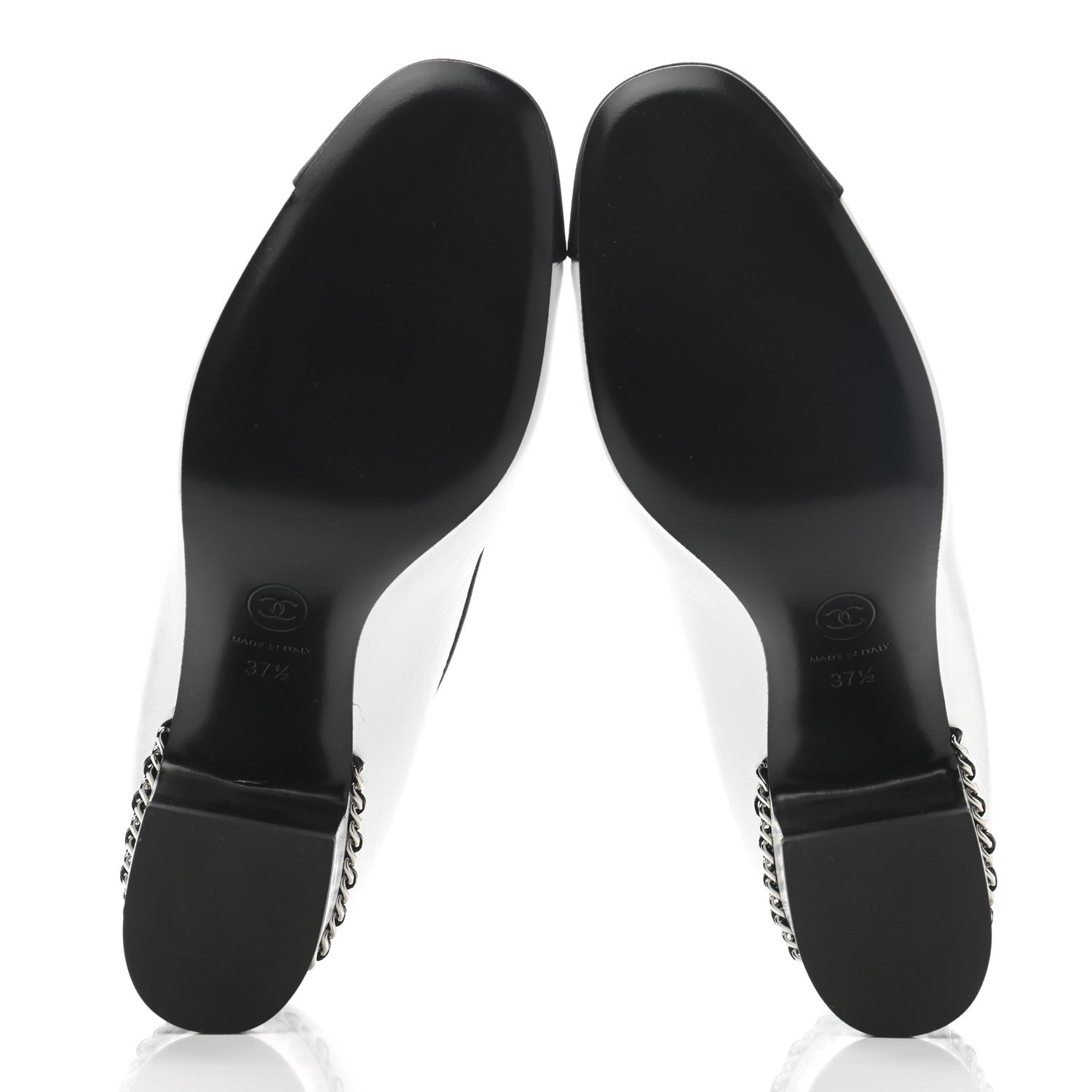 Chanel Laminated Lambskin Grosgrain Chain CC Cap Toe Pumps 37.5 White Black 5 of 10