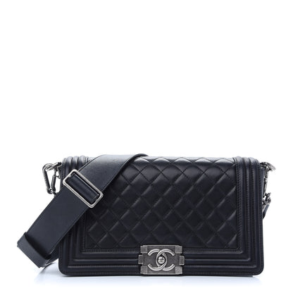 Chanel Lambskin Stingray Quilted Medium Boy Flap Black 1 of 8