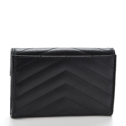 Saint Laurent Grain De Poudre Matelasse Chevron Small Monogram Envelope Wallet Black 2 of 8