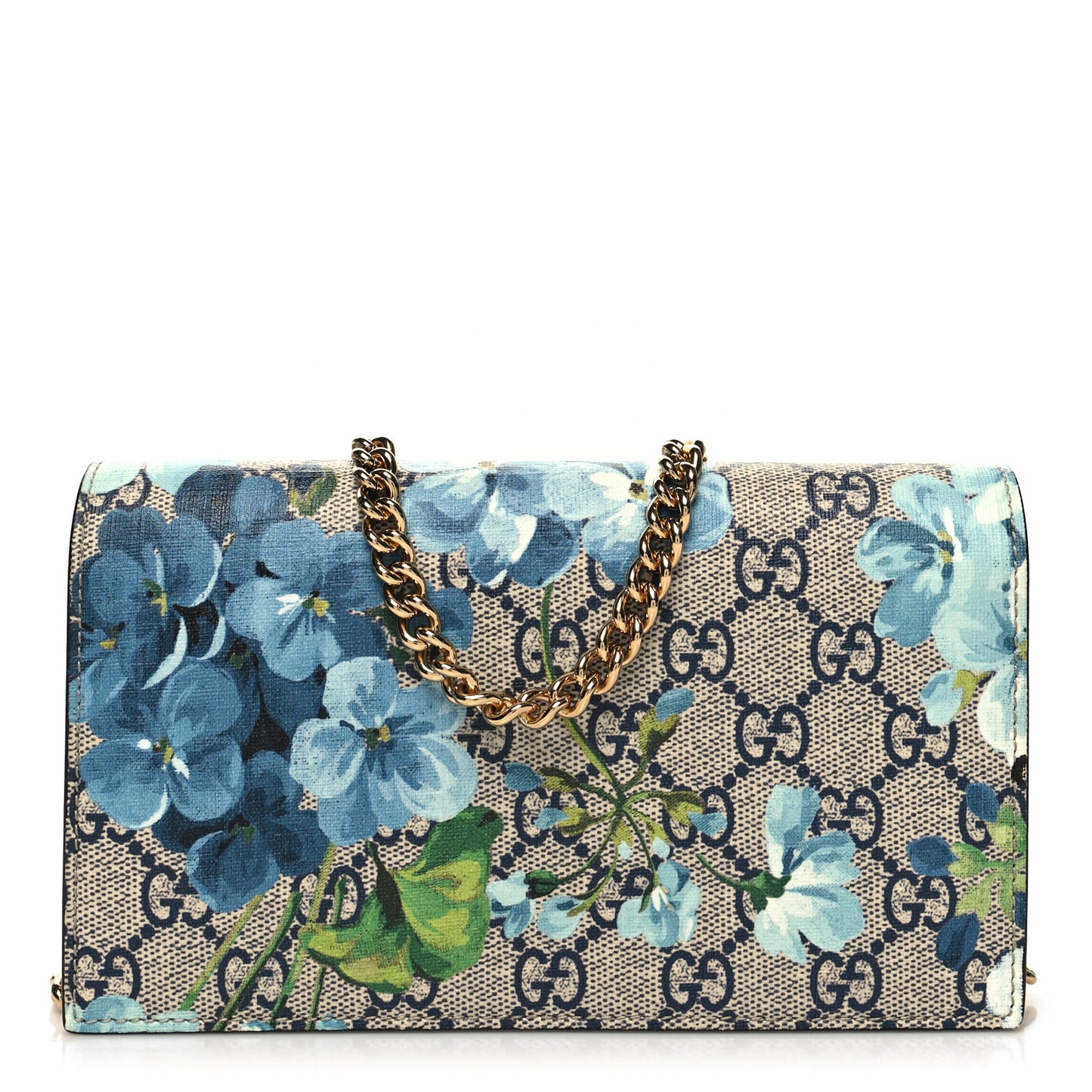 GG Supreme Monogram Blooms Chain Wallet Blue