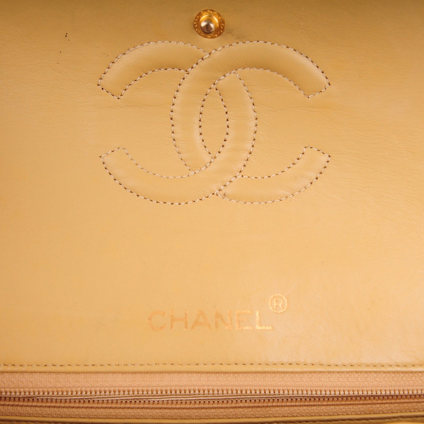Lambskin Quilted Medium Double Flap Beige