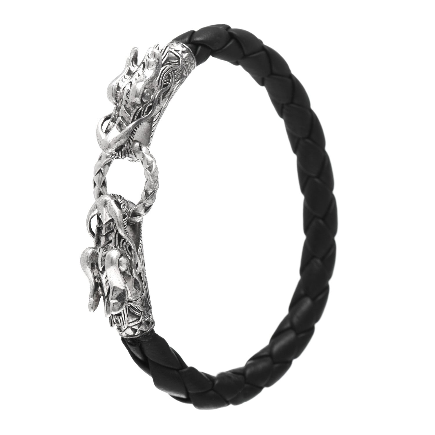 John Hardy Sterling Silver Leather Naga Dragon Legend Bracelet Black 1 of 5