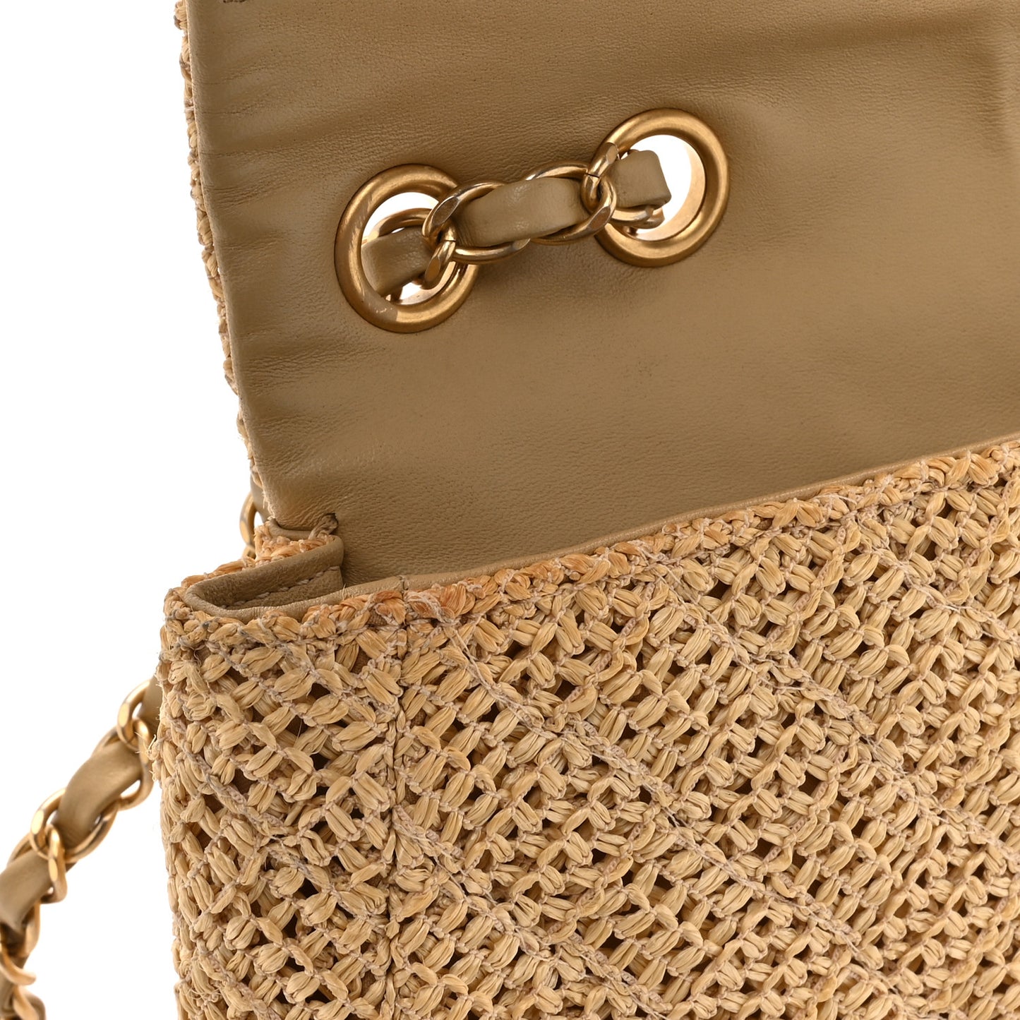 Raffia Crochet Medium Single Flap Bag Beige