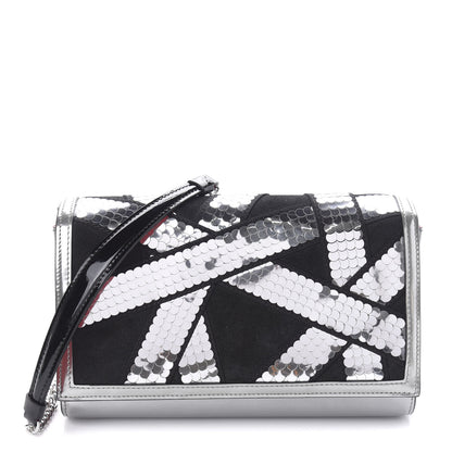 Christian Louboutin Calfskin Patent Suede Sequin Paloma Disco Ribbon Clutch Silver Black 1 of 11
