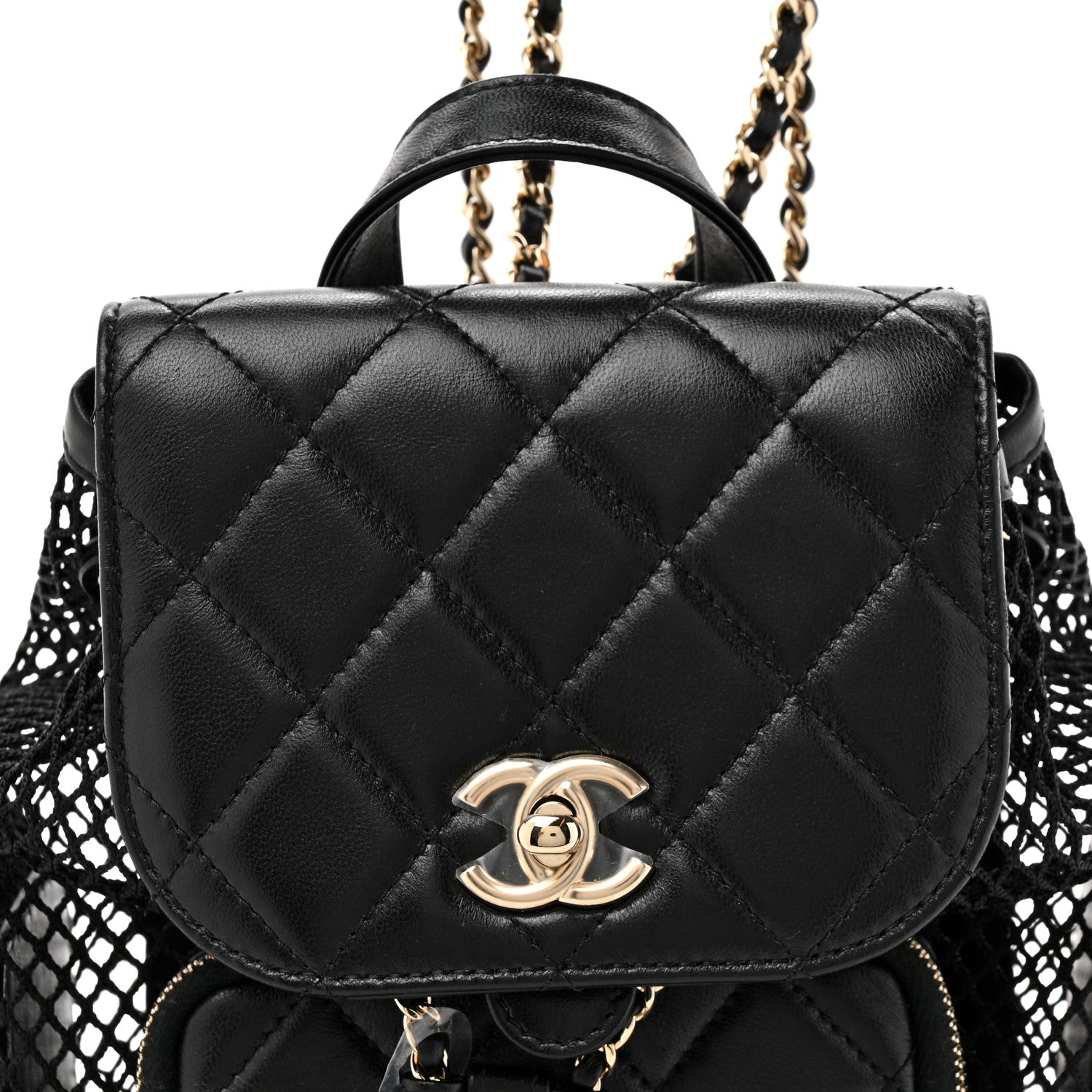 Chanel Shiny Lambskin Mesh Quilted Small Cargo Duma Drawstring Backpack Black 8 of 10
