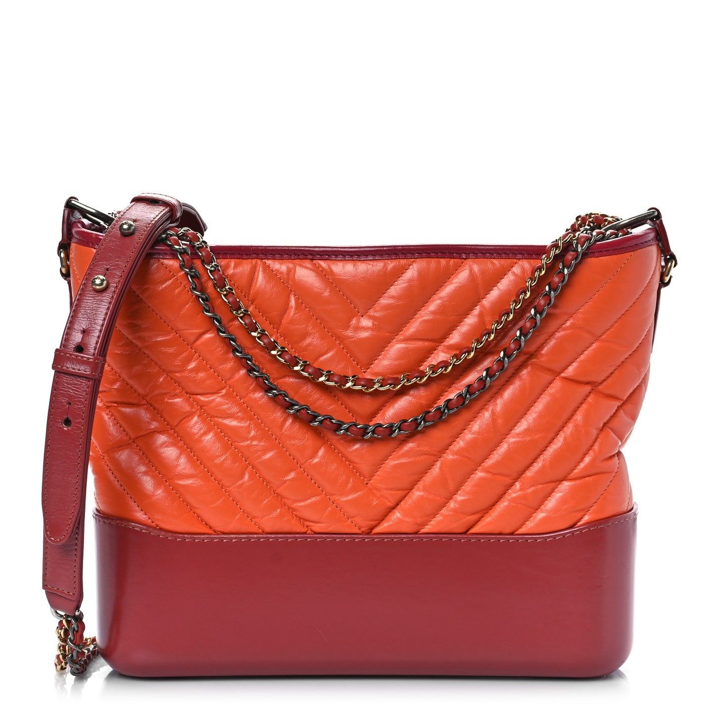 Aged Calfskin Chevron Quilted Medium Gabrielle Hobo Dark Red Orange