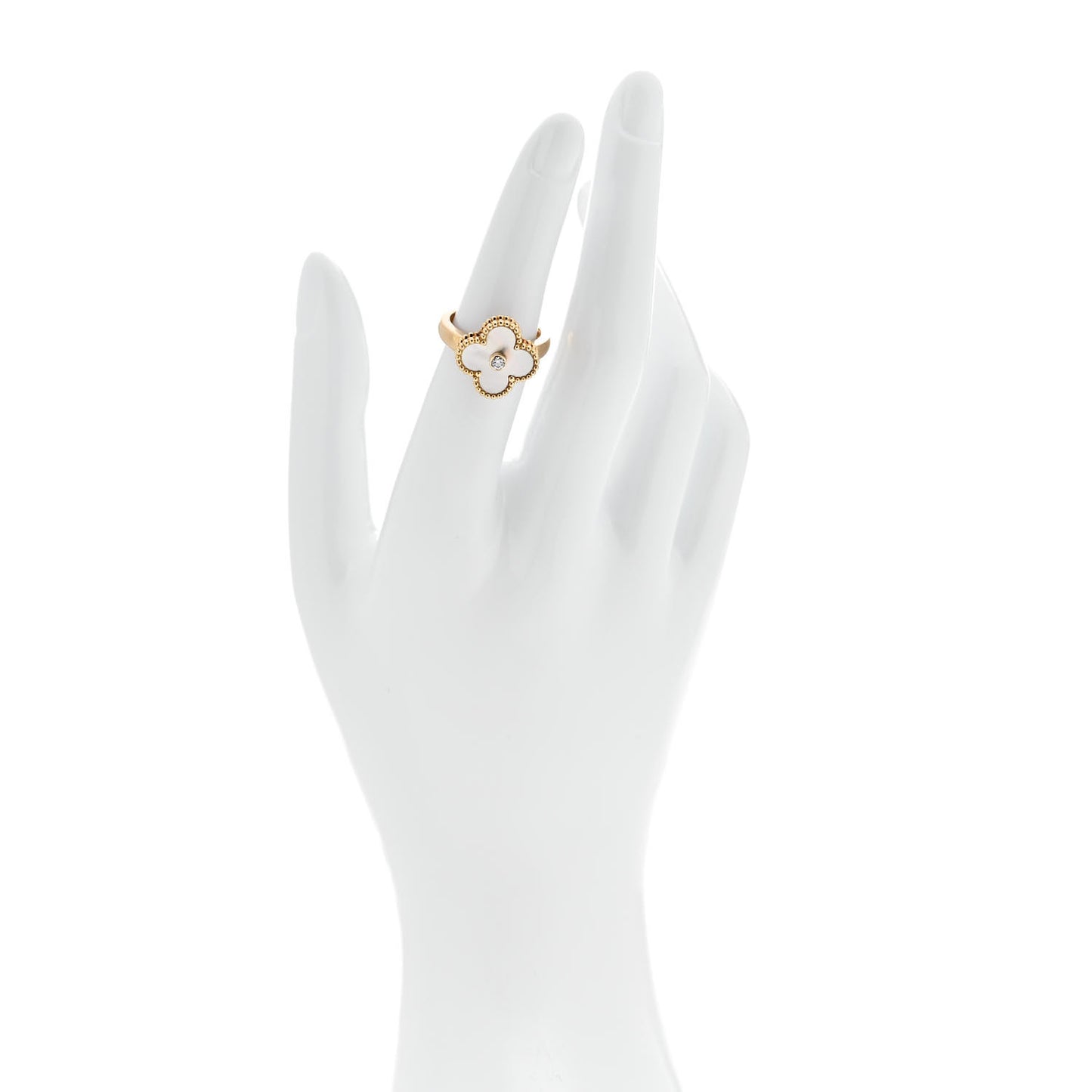 18K Yellow Gold Mother of Pearl Vintage Alhambra Ring 51 5.75
