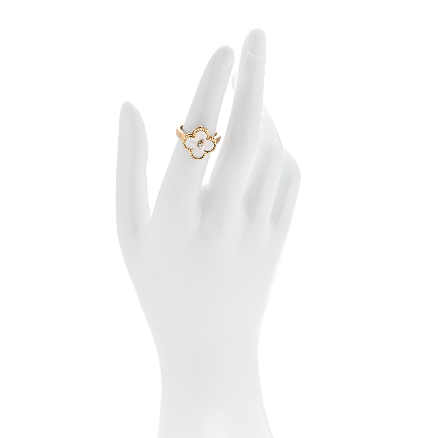 Van Cleef & Arpels 18K Yellow Gold Mother of Pearl Vintage Alhambra Ring 51 5.75 2 of 5
