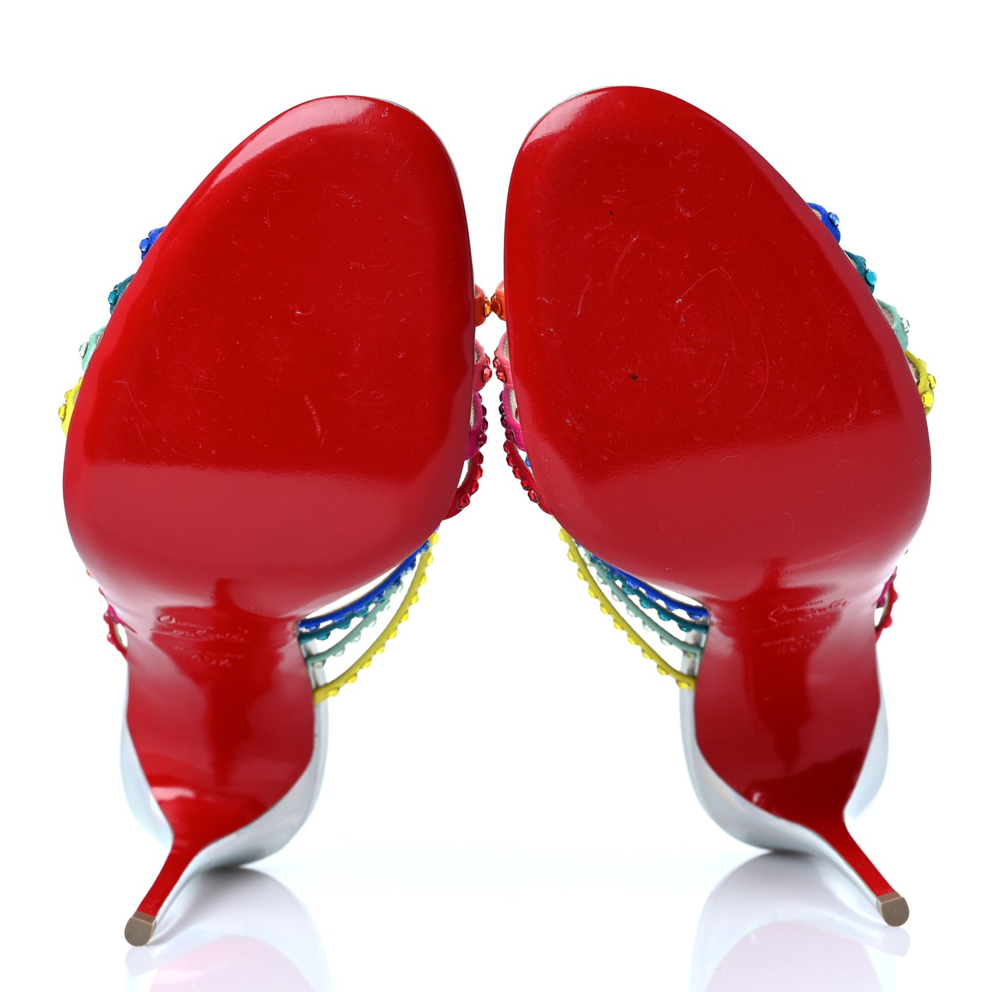 Specchio Calfskin Crystal Marthastrass 100 Slide Sandals 40.5 Silver Multicolor