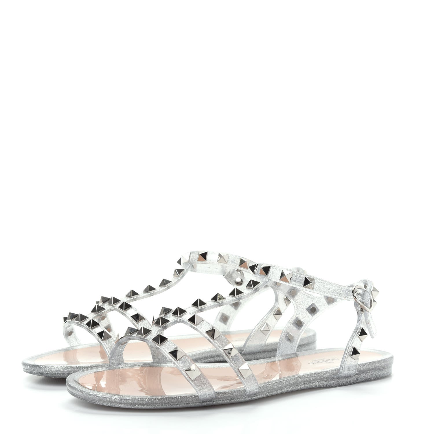 Valentino Garavani PVC Jelly Glitter Rockstud Caged Sandals 38 SIlver 3 of 10