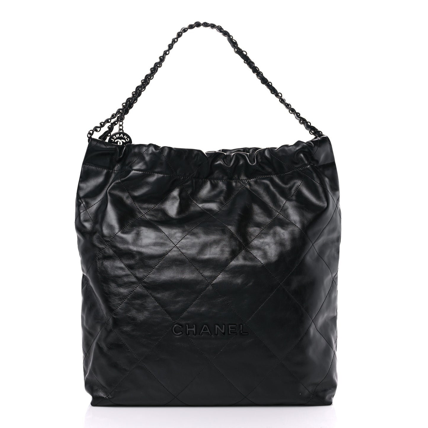 Shiny Calfskin Quilted Large Chanel 22 So Black