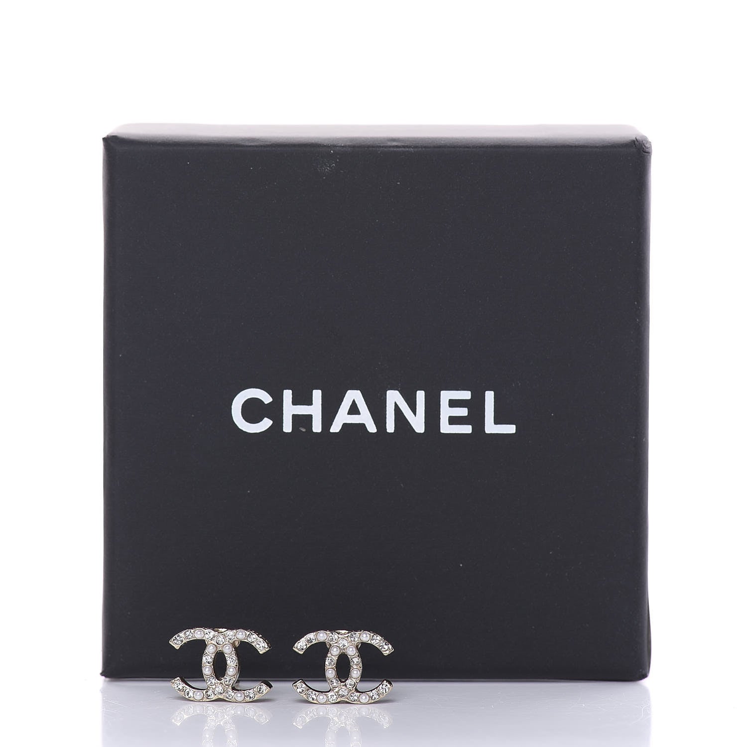 Chanel Pearl Crystal CC Charms Stud Earrings Light Gold 6 of 6
