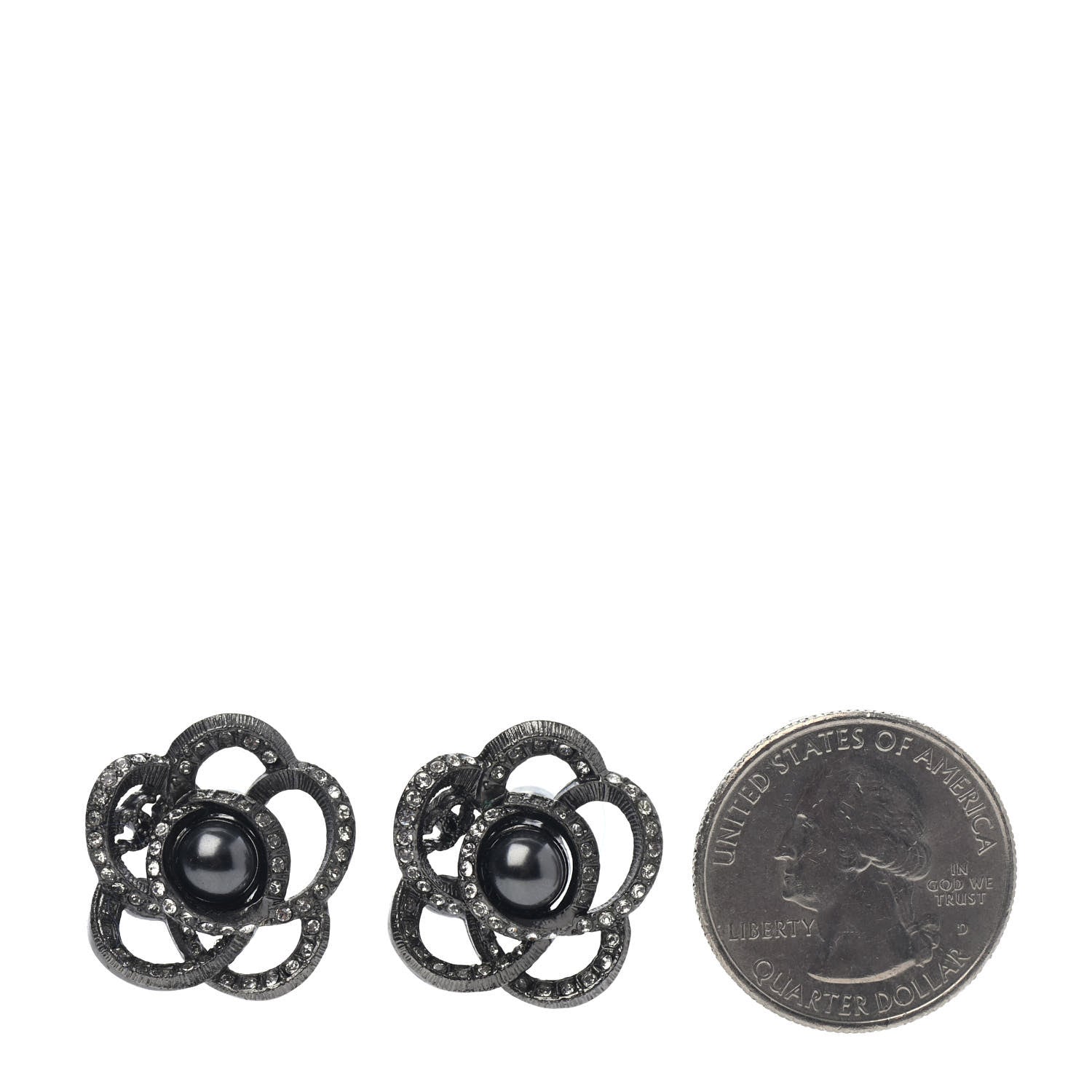 Chanel Crystal Pearl CC Camellia Earrings Silver 2 of 4