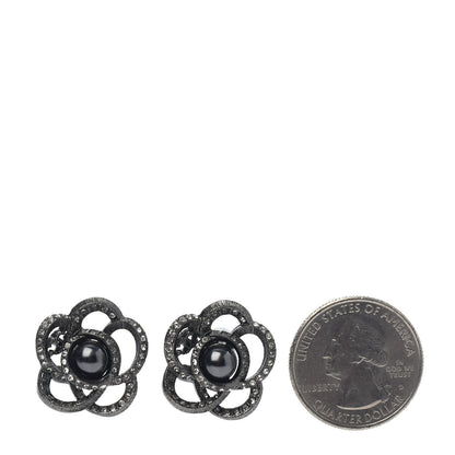 Chanel Crystal Pearl CC Camellia Earrings Silver 2 of 4