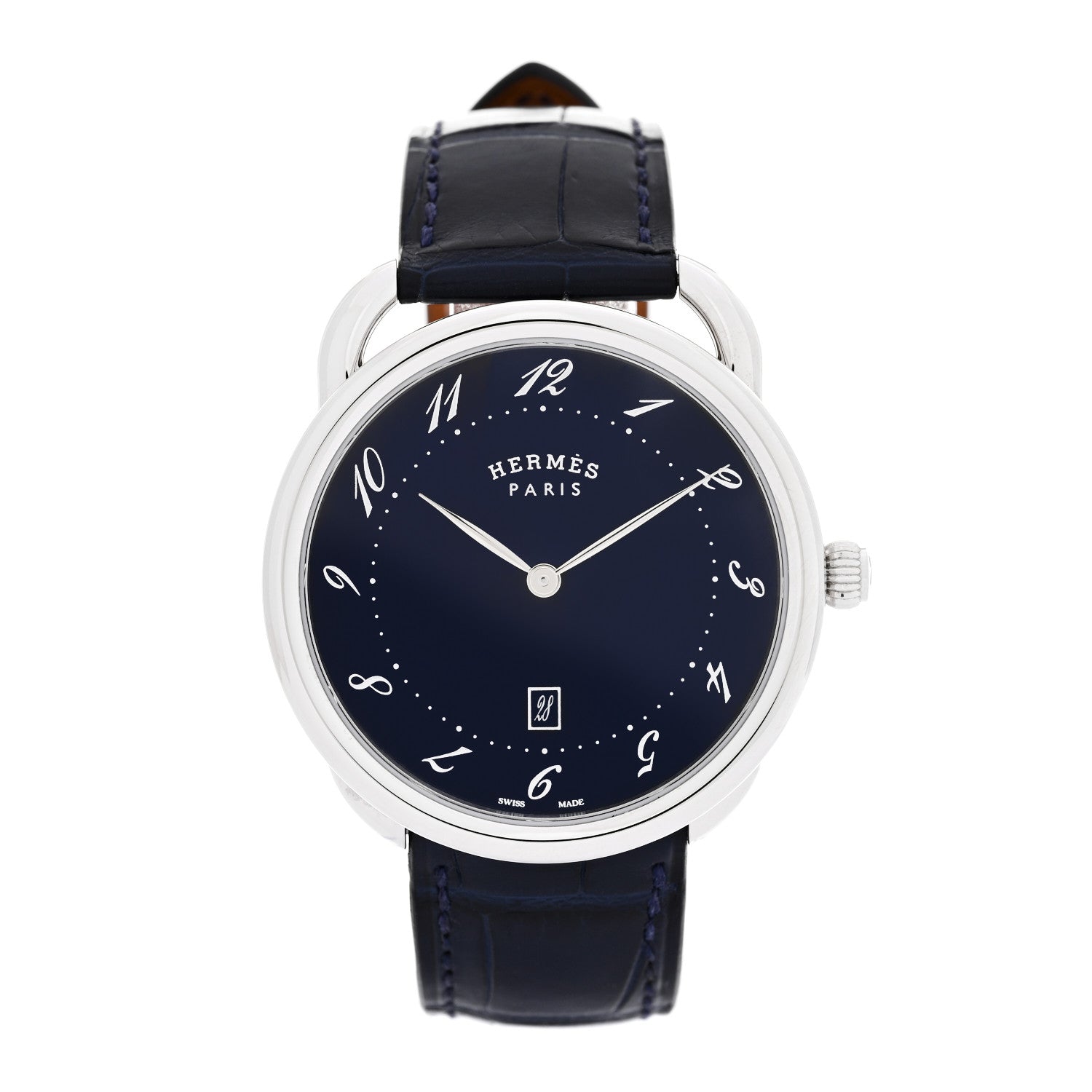 Hermes Stainless Steel Alligator 40mm Arceau Quartz Watch Bleu Abysse 1 of 5
