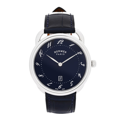 Hermes Stainless Steel Alligator 40mm Arceau Quartz Watch Bleu Abysse 1 of 5
