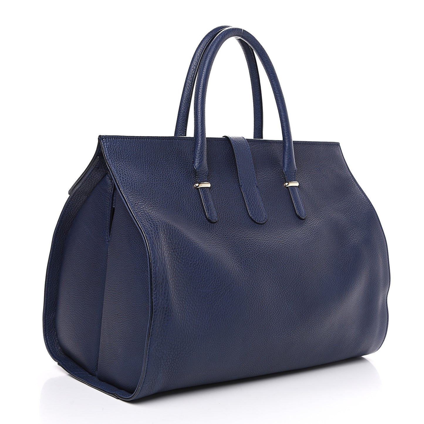 Grained Calfskin M Tube Round Tote Bleu Nautique