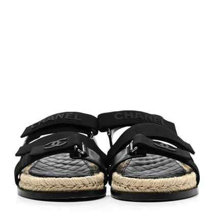 Chanel Stretch Fabric Lambskin CC Flat Sandals 36 Black 2 of 10