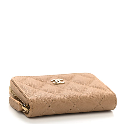 Chanel Caviar Quilted Zip Around Coin Purse Beige 4 of 8