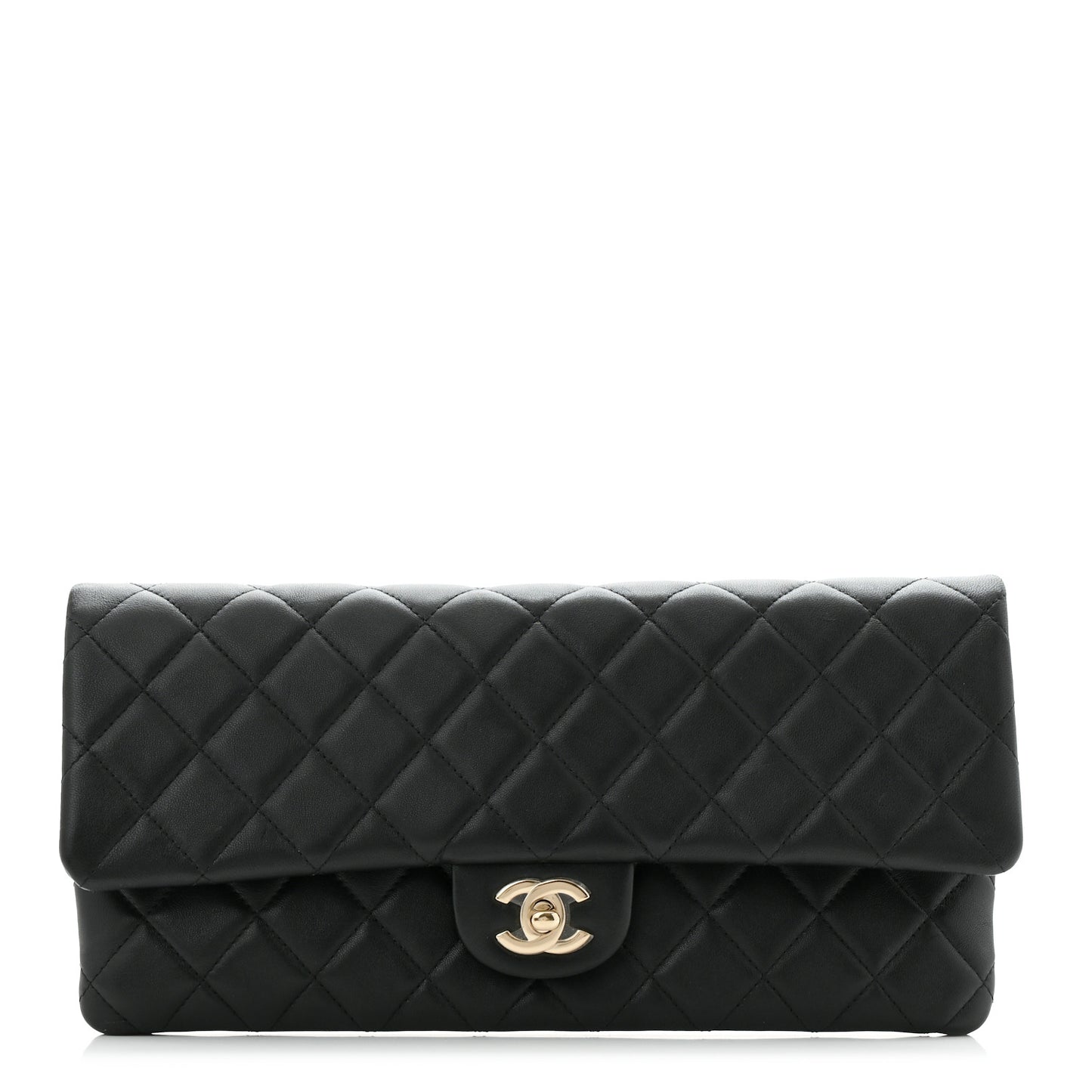 Lambskin Quilted Flap Clutch Black