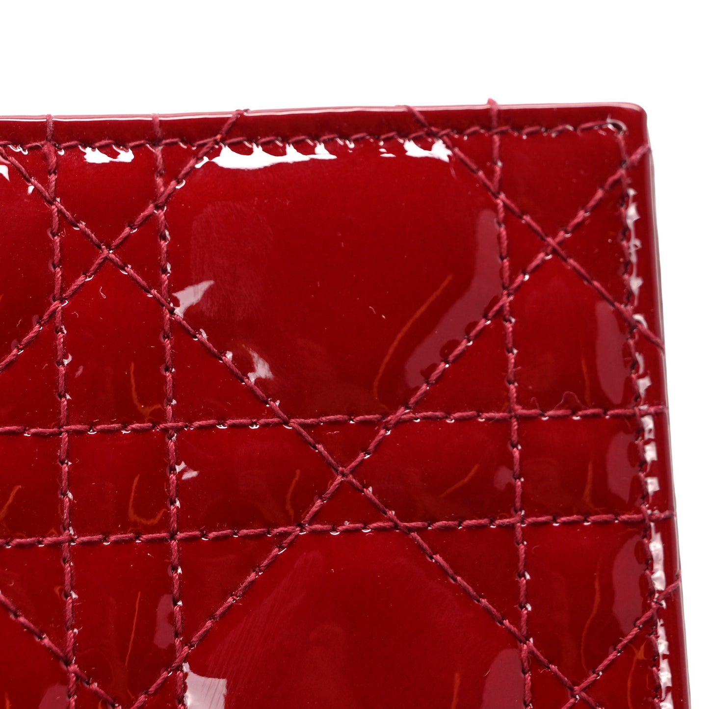 Patent Cannage Mini Lady Dior Wallet Cherry Red