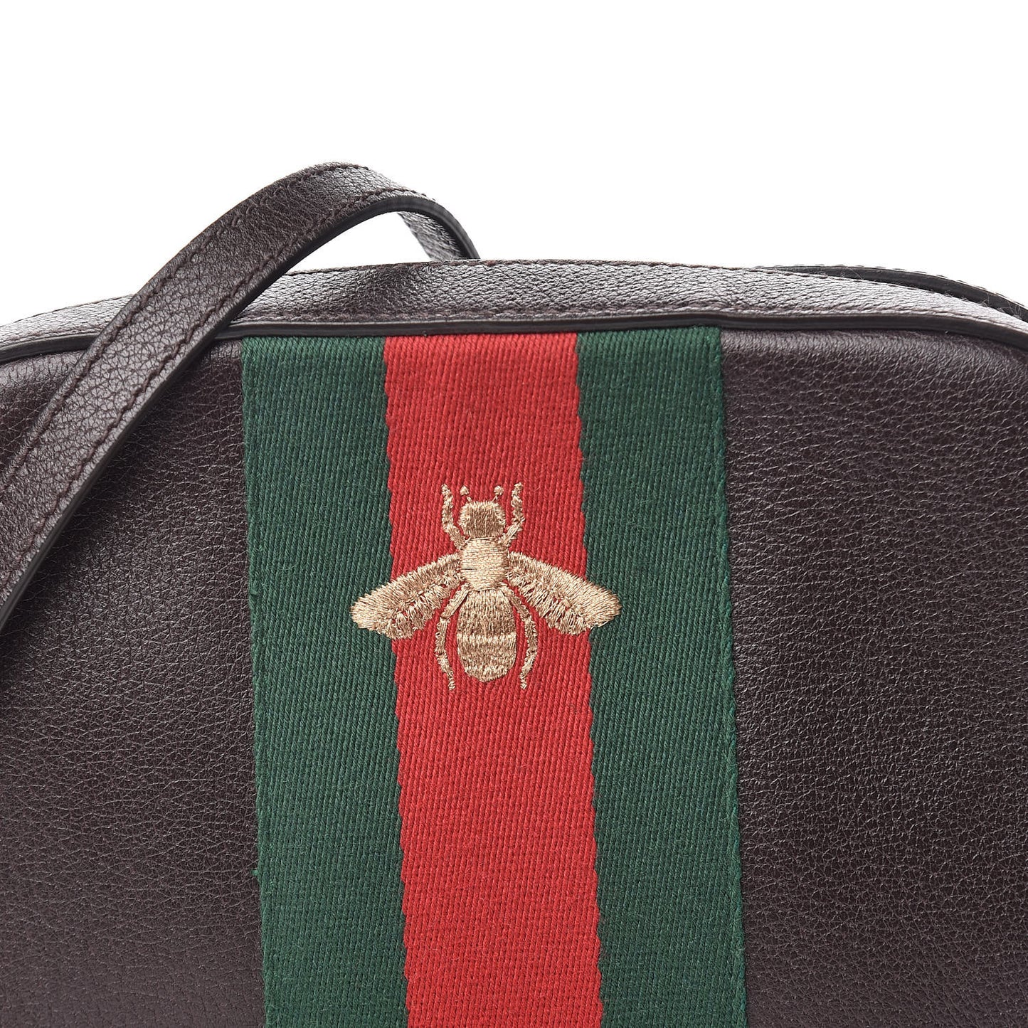 Textured Calfskin Web Small Webby Bee Shoulder Bag Brown Coffee