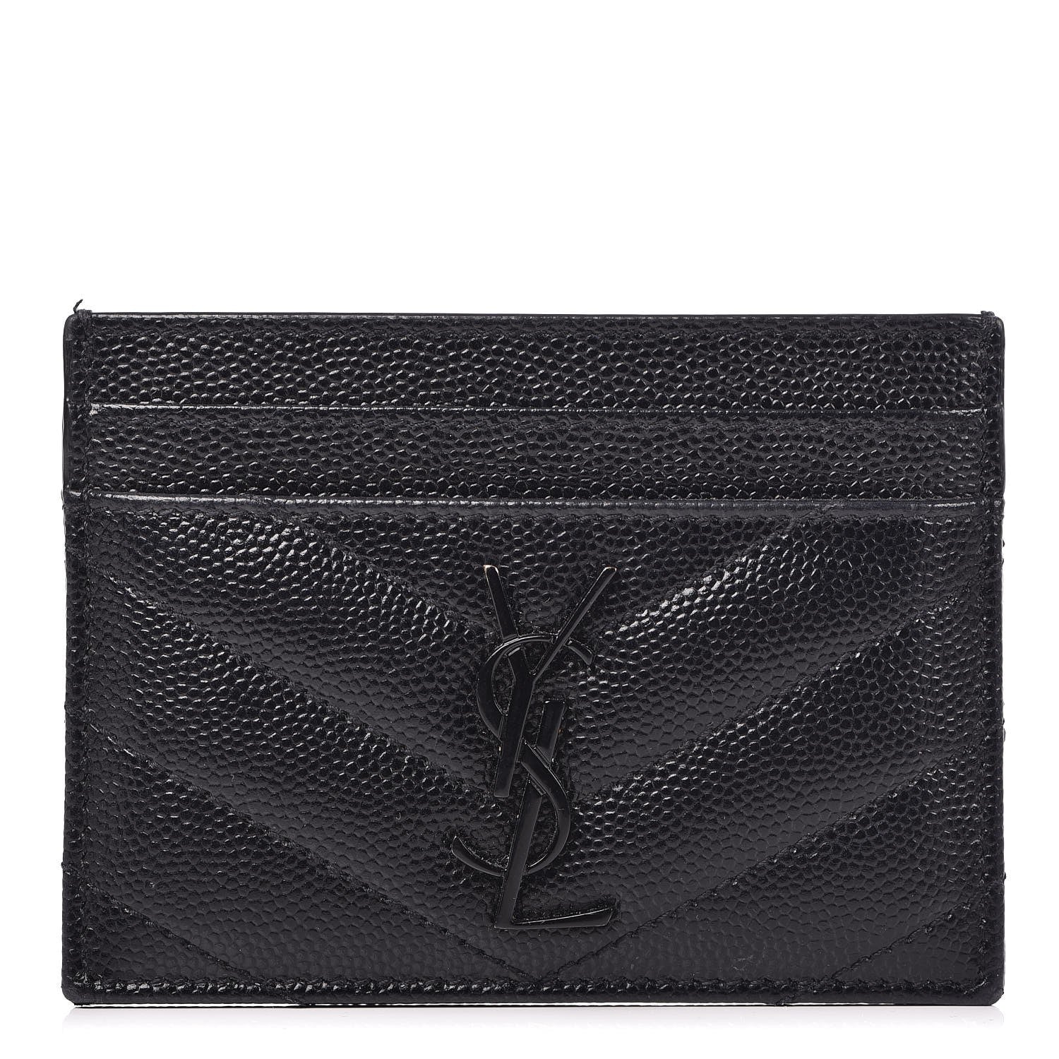 Saint Laurent Grain De Poudre Matelasse Chevron Monogram Credit Card Case Black 1 of 8