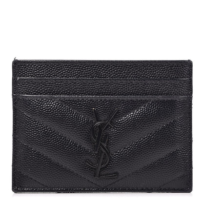 Saint Laurent Grain De Poudre Matelasse Chevron Monogram Credit Card Case Black 1 of 8