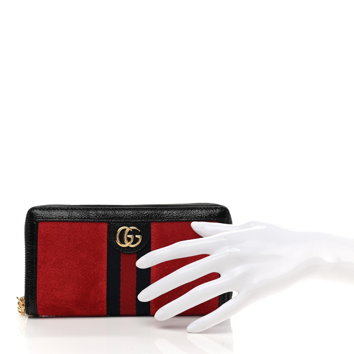 Suede Patent Web Ophidia Zip Around Wallet Hibiscus Red Black