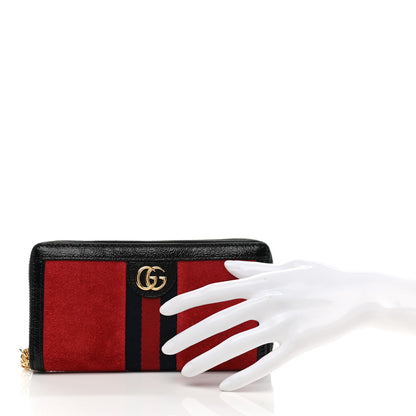 Gucci Suede Patent Web Ophidia Zip Around Wallet Hibiscus Red Black 2 of 8