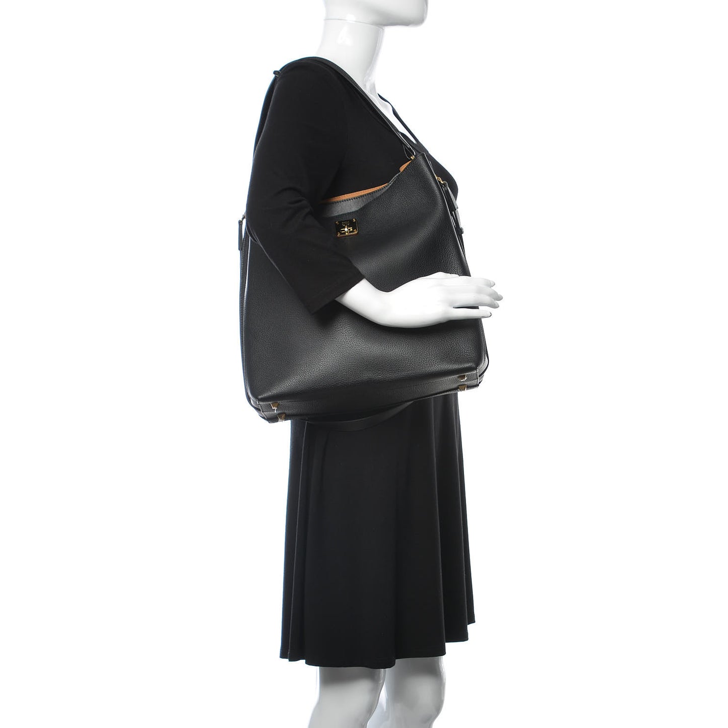 Grained Calfskin Large Milla Hobo Black