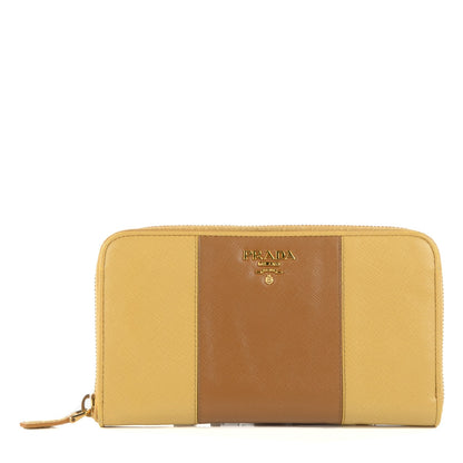 Prada Saffiano Metal Bi-Color Zip Around Wallet Caramel Ananas 1 of 14