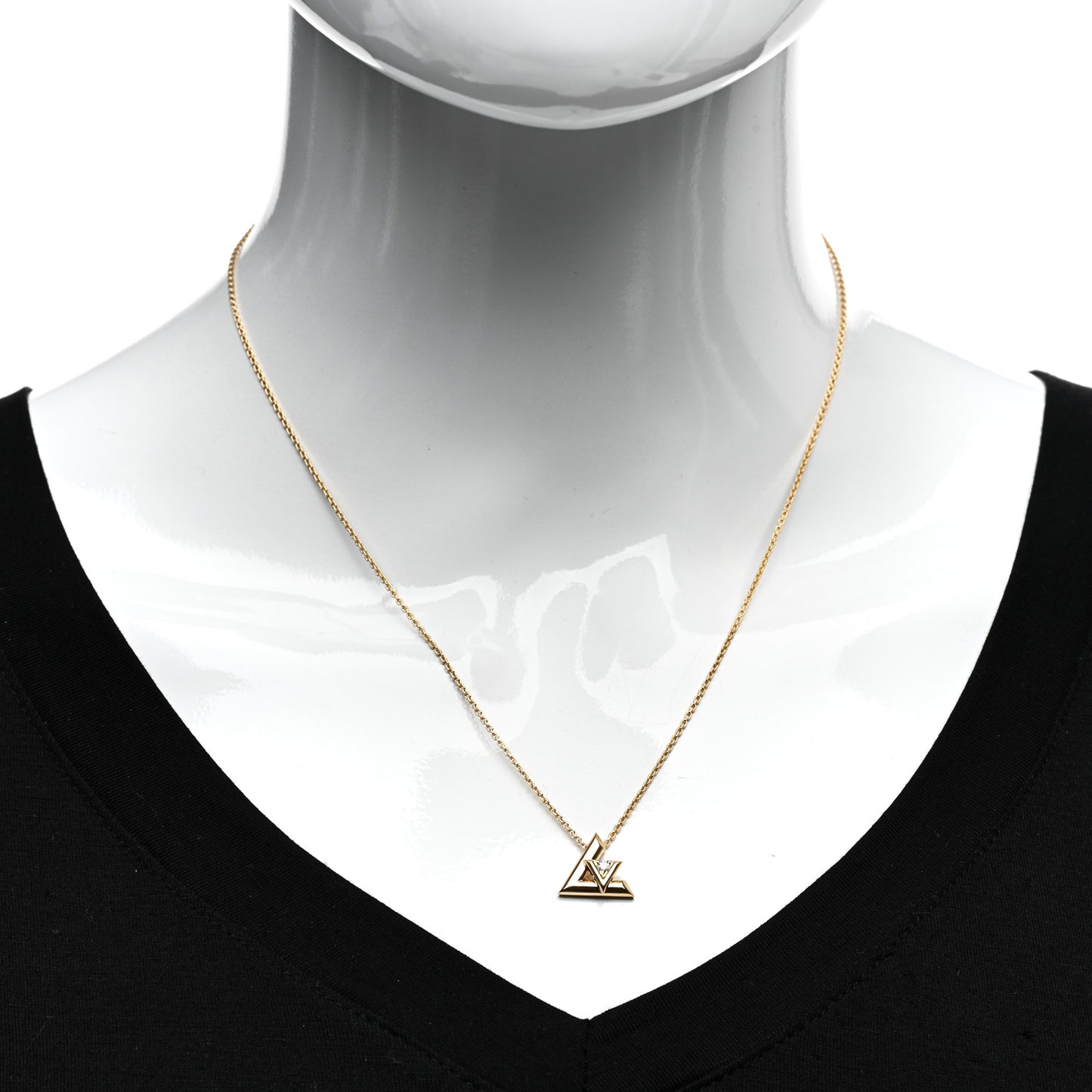 18K Yellow Gold Diamond Small LV Volt One Pendant Necklace