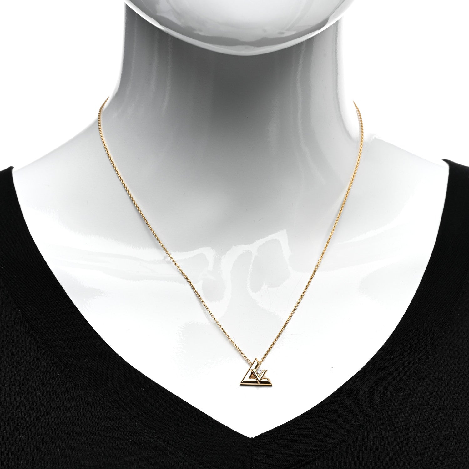 Louis Vuitton 18K Yellow Gold Diamond Small LV Volt One Pendant Necklace 2 of 5