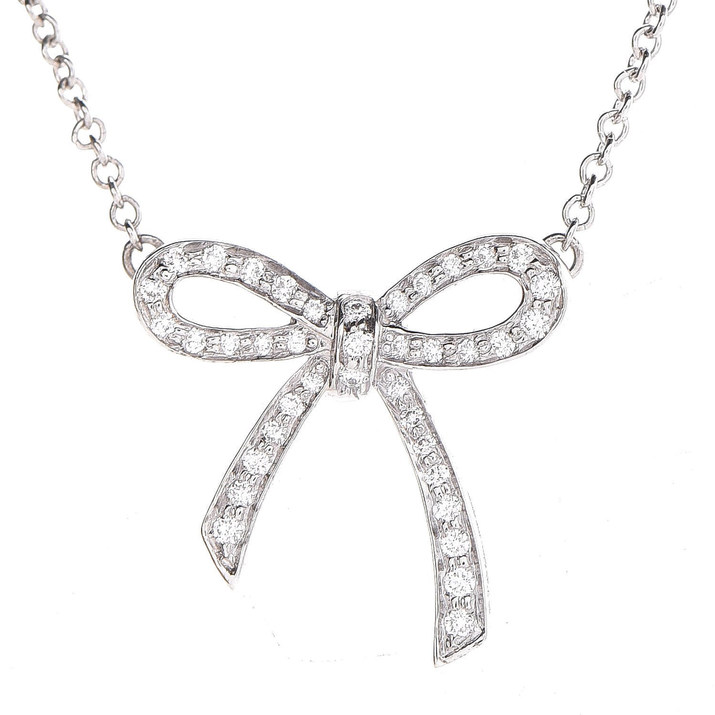 Platinum Diamond Mini Bow Pendant Necklace