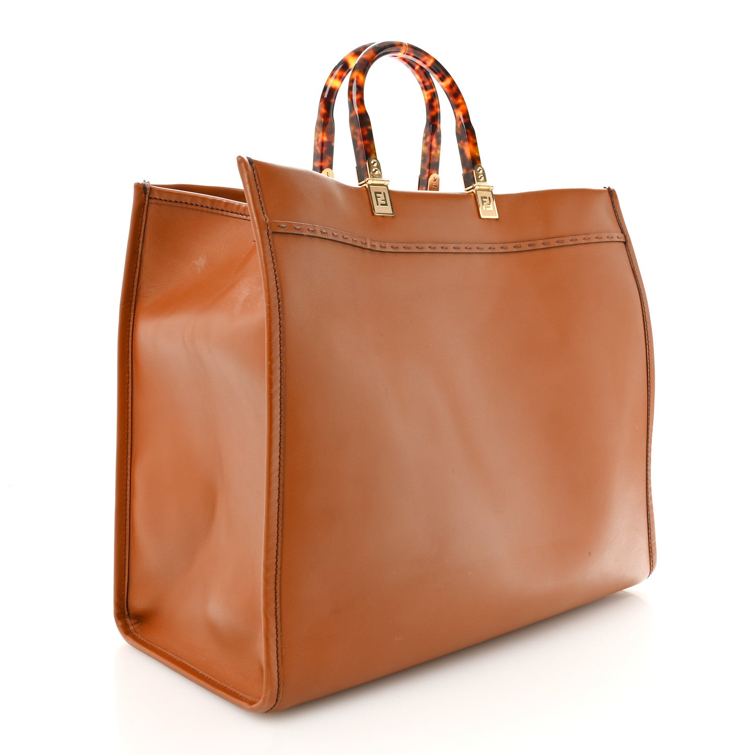 Fendi Vitello King Plexiglass Large Fendi Sunshine Shopper Tote Cuoio 3 of 13