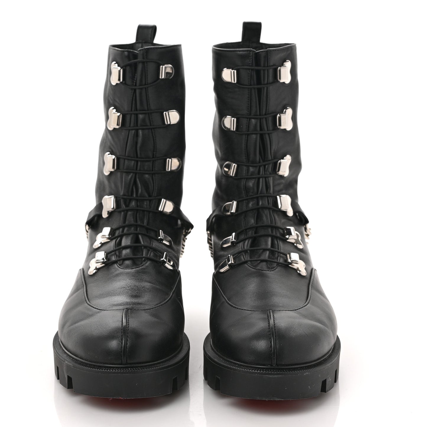Calfskin Chain Link Combat Boots 41 Black