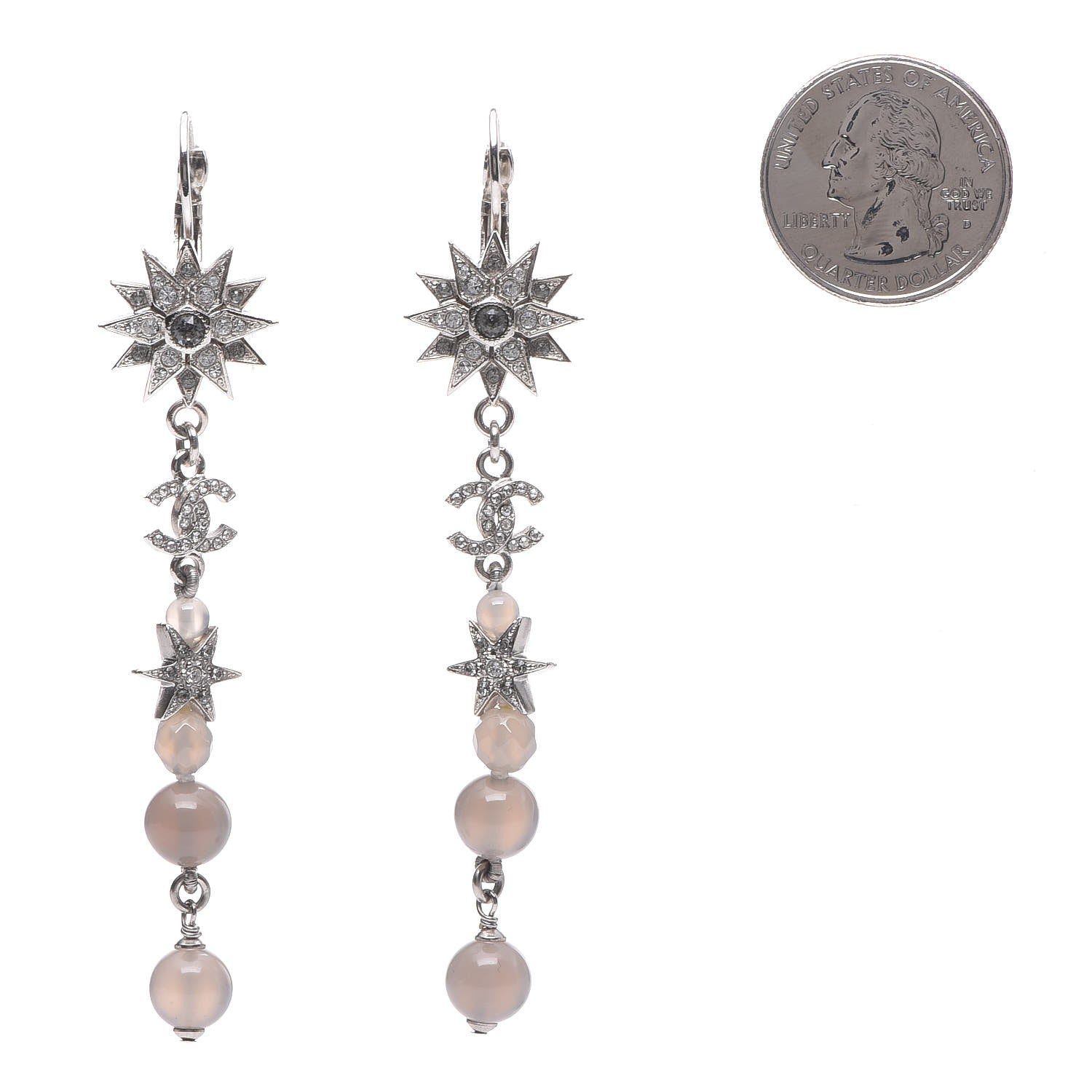 Chanel Crystal Bead CC Star Dangle Earrings Grey 2 of 4