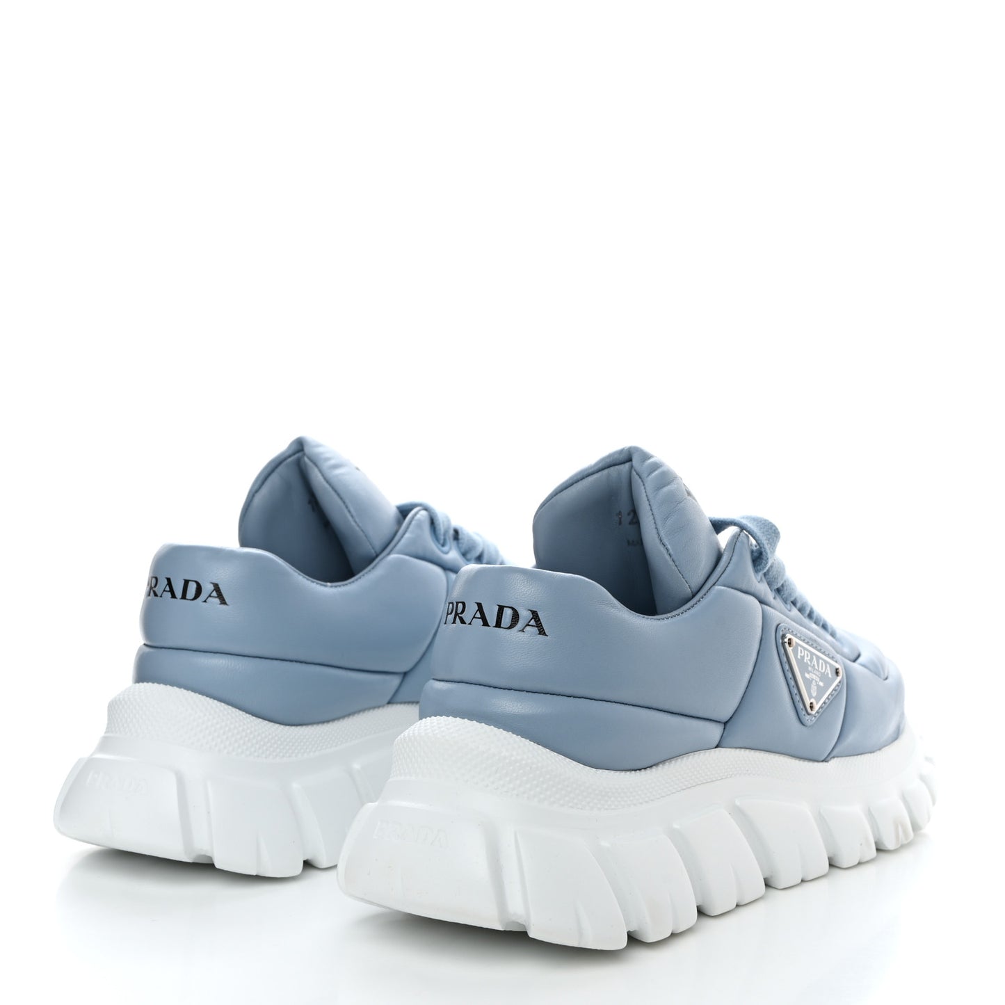 Nappa Soft Metal Triangle Logo Womens Padded 30mm Sneakers 35.5 Celeste