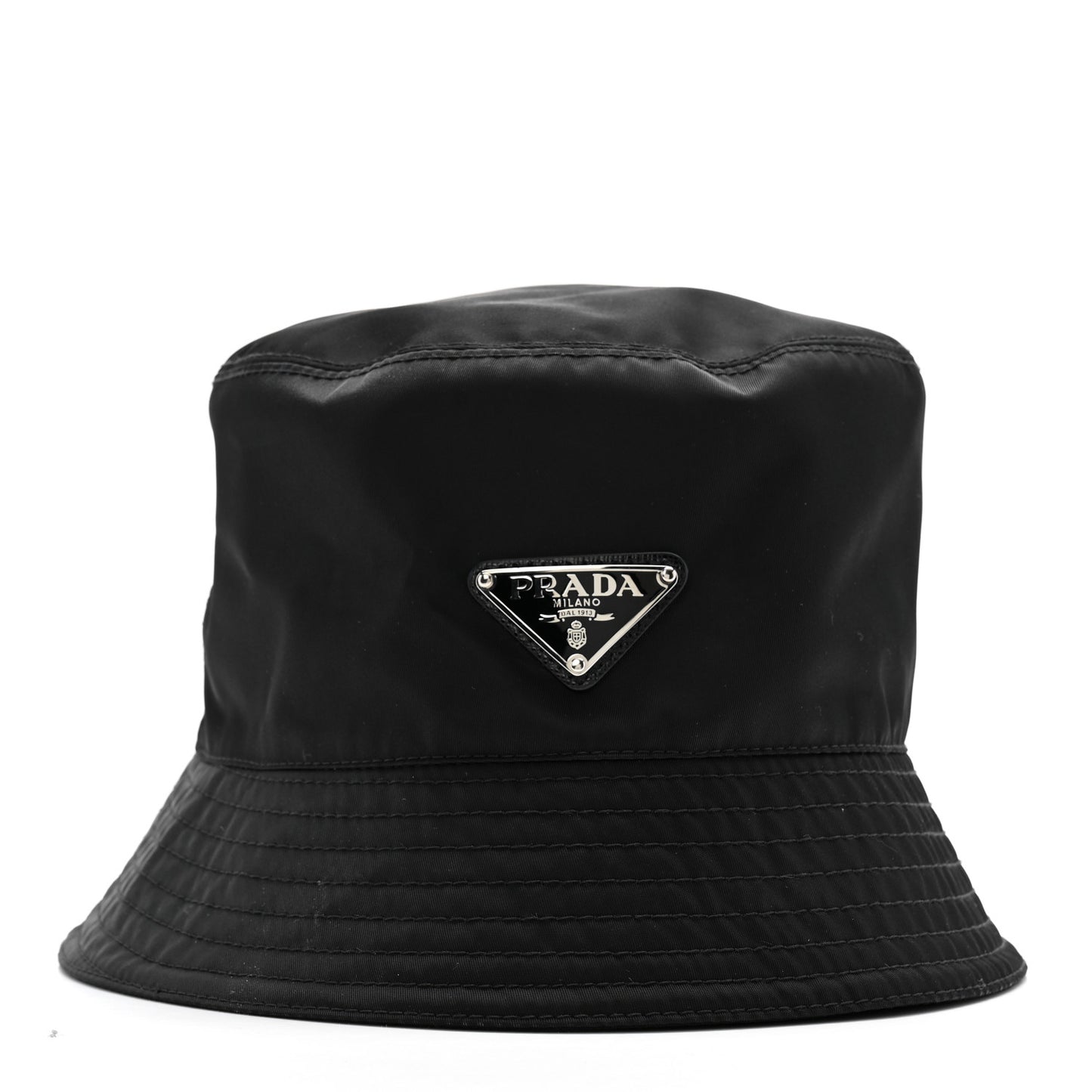 Re-Nylon Metal Triangle Logo Womens Bucket Hat M Black