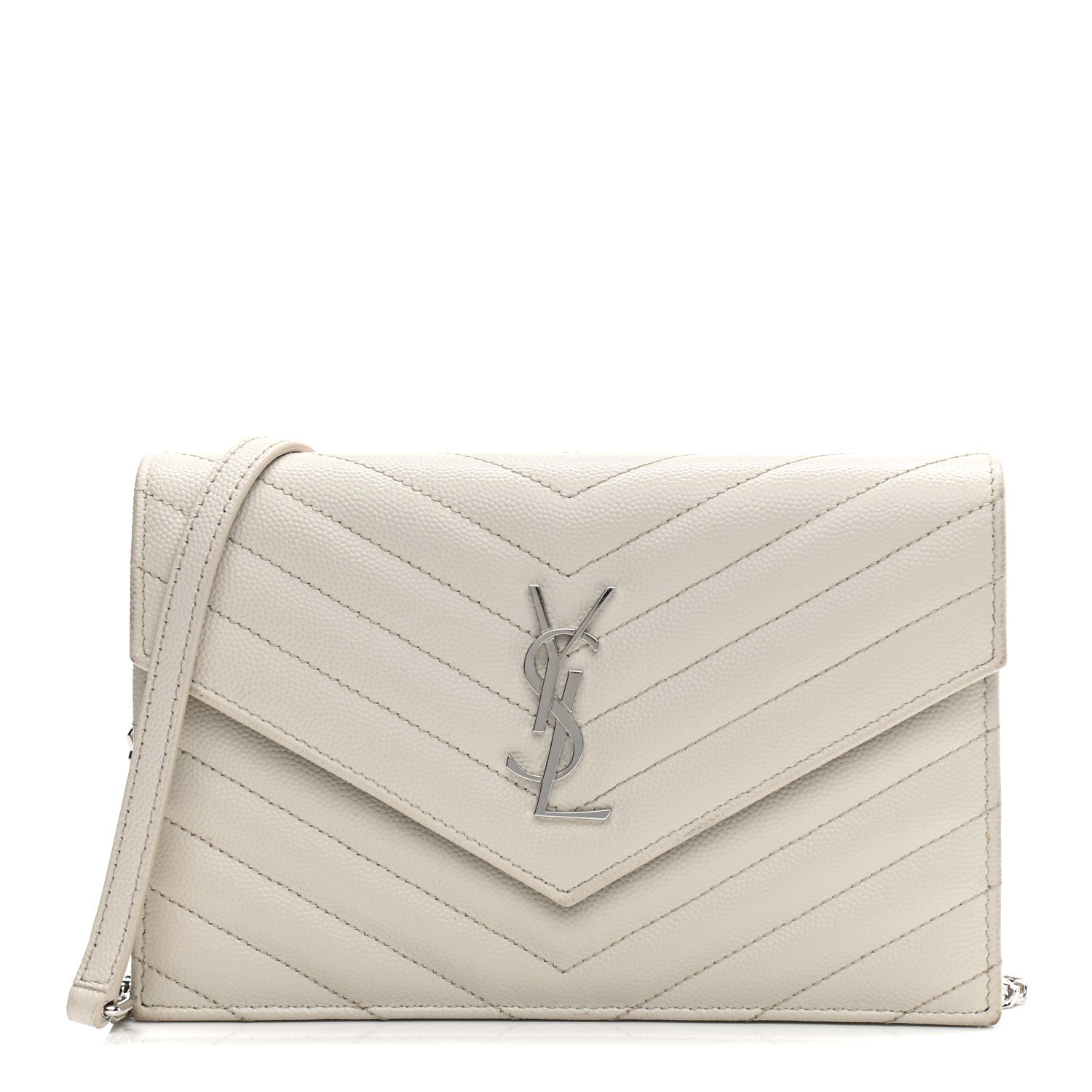 Saint Laurent Grain De Poudre Matelasse Chevron Monogram Envelope Chain Wallet Optical White 1 of 16