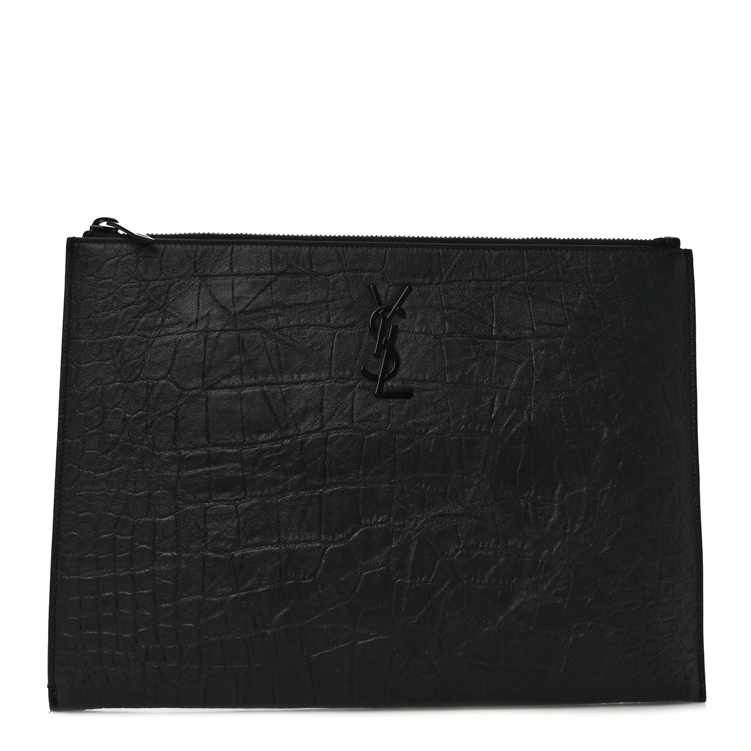 Saint Laurent Calfskin Crocodile Embossed Monogram iPad Case Black 1 of 7