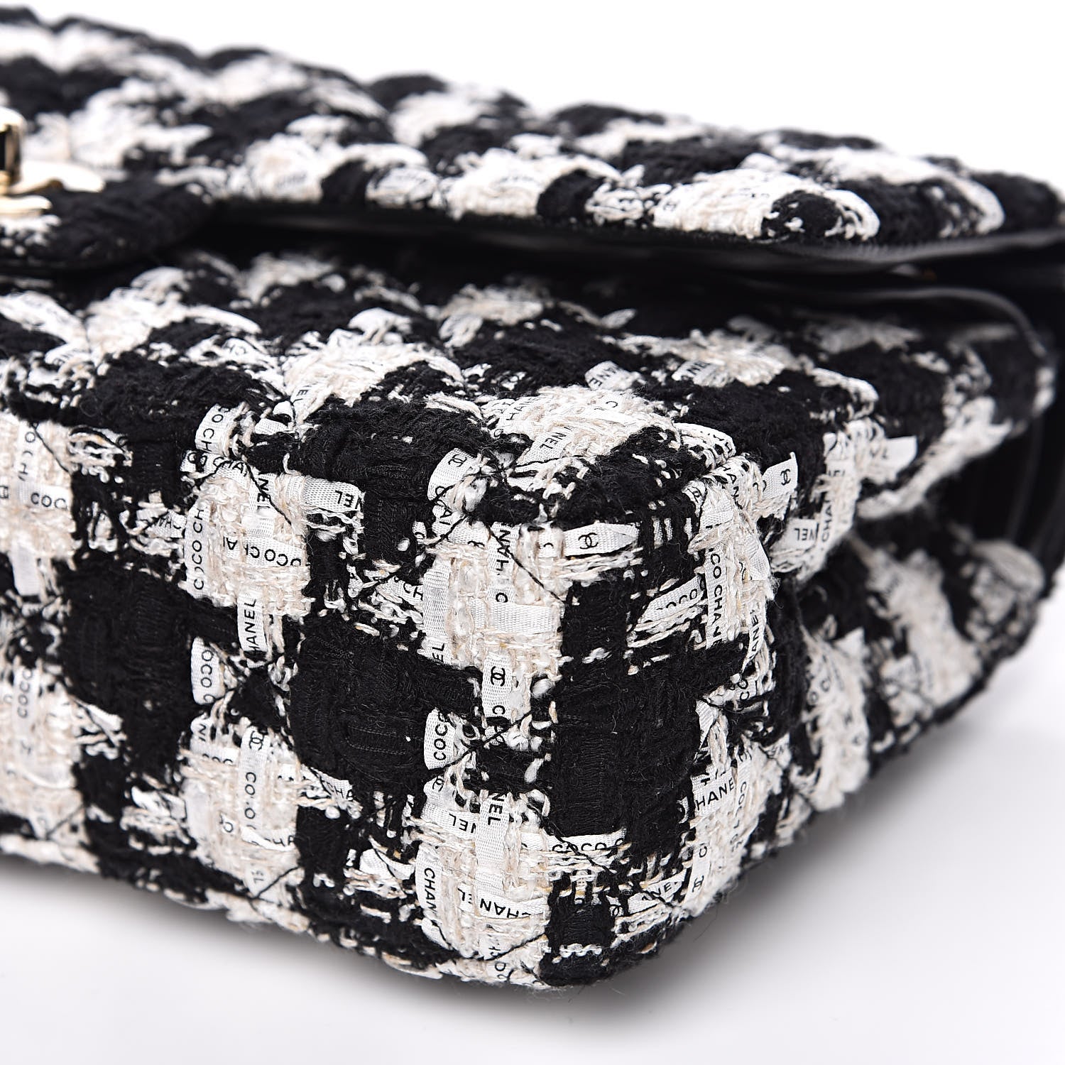 Chanel Tweed Quilted Medium Double Flap Black Ecru White 9 of 11