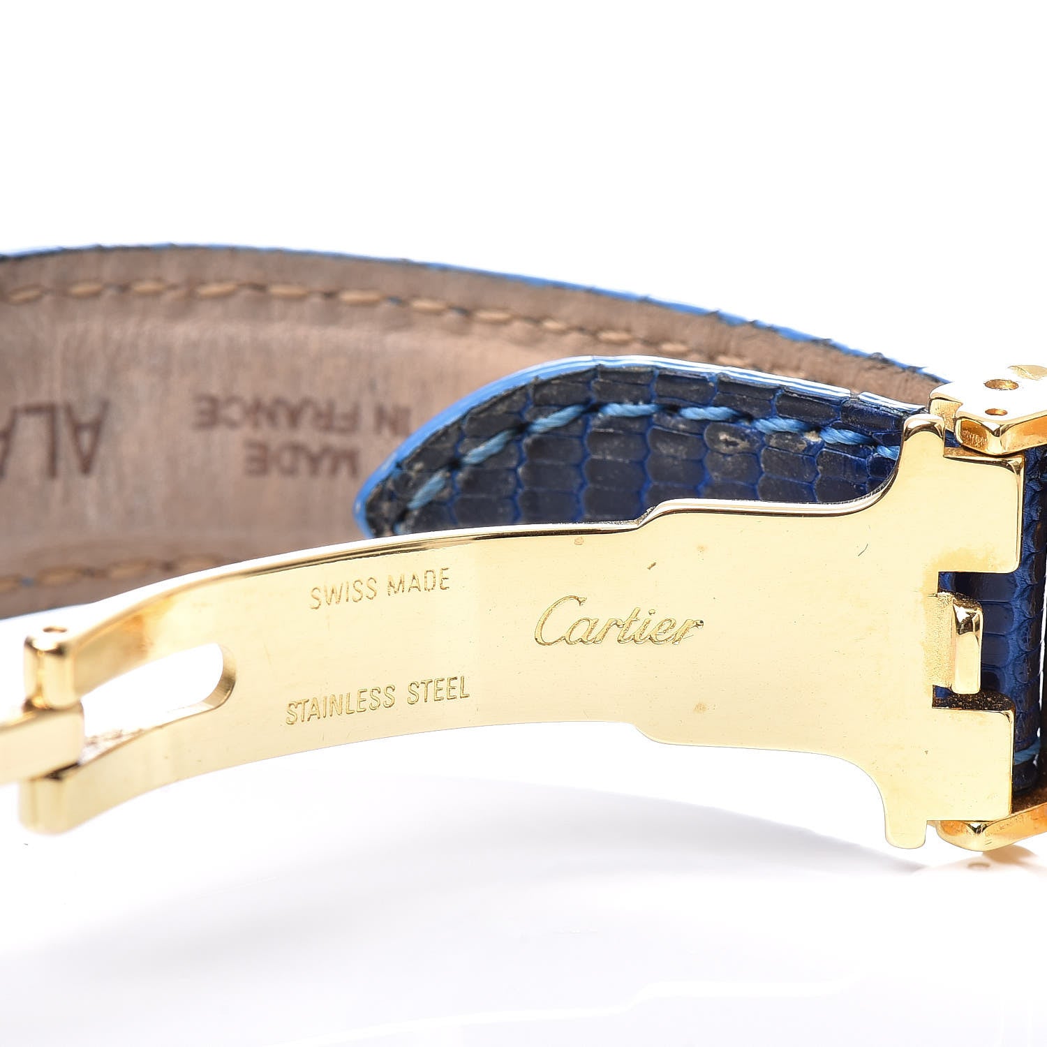 Cartier Sterling Silver Vermeil Lizard 20mm Must de Cartier Tank Quartz Watch Blue 8 of 8