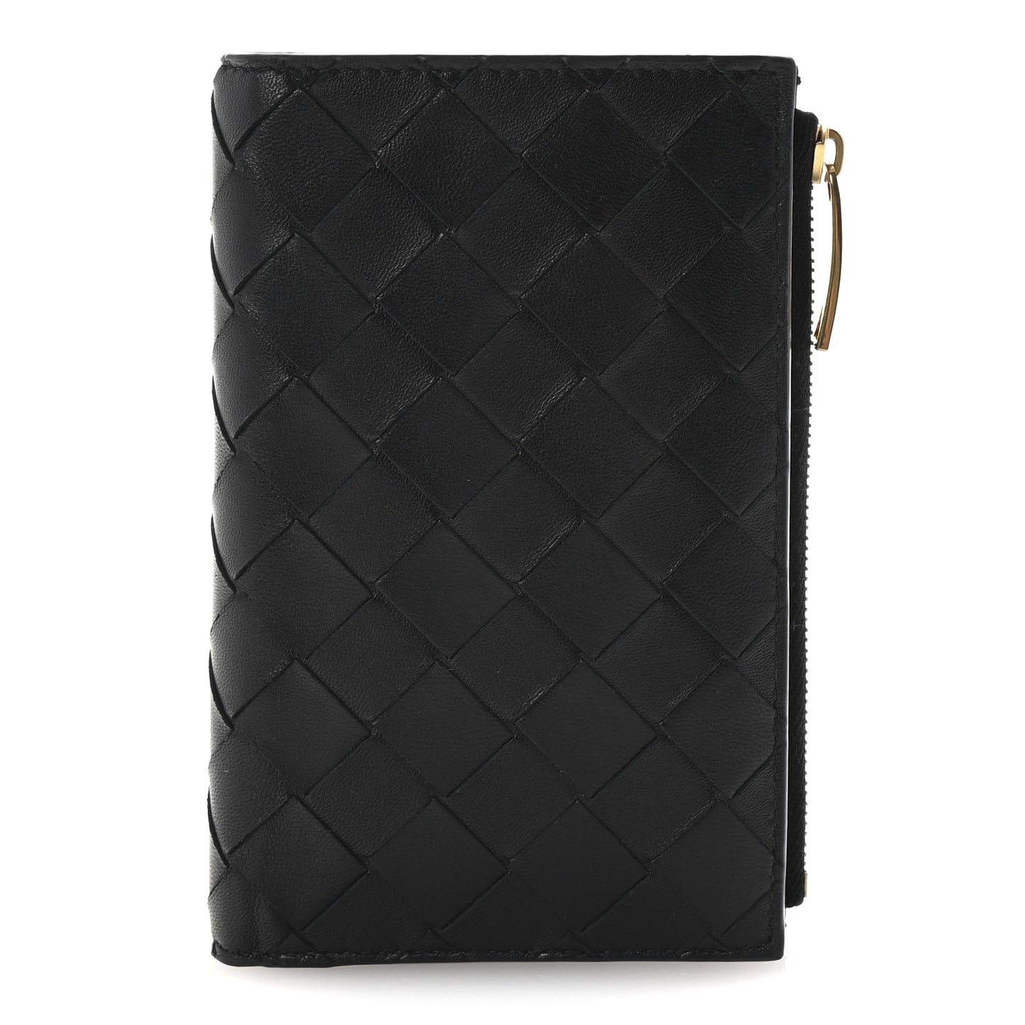 Nappa Intrecciato Medium Bi-Fold Zip Wallet Black