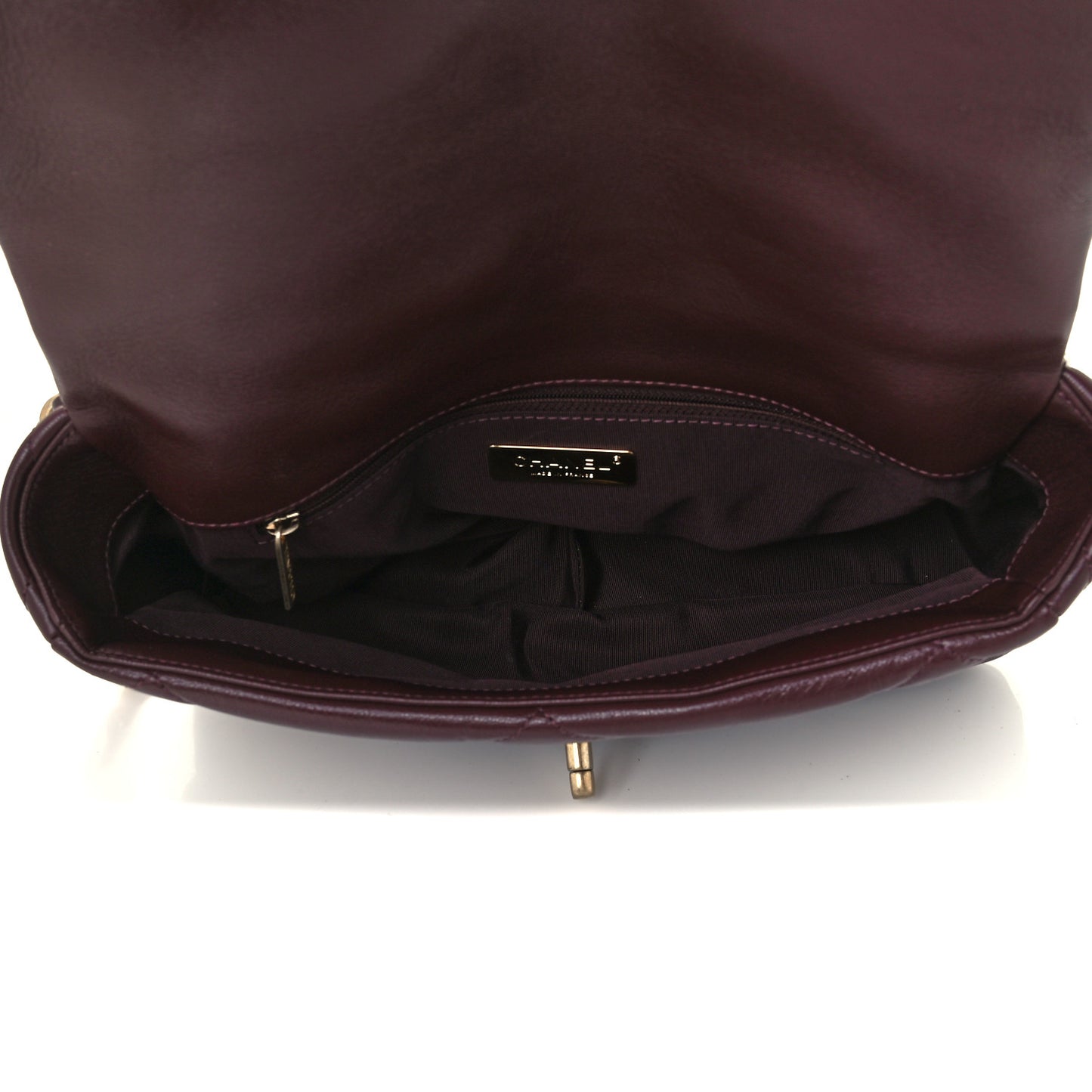 Shiny Goatskin Quilted Large Chanel 19 Flap Brown